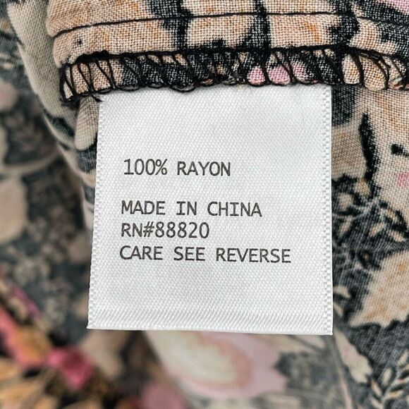 Jones New York Split V-Neck Button Front Blouse Floral Women 1X Black Pink Tan - Picture 7 of 8